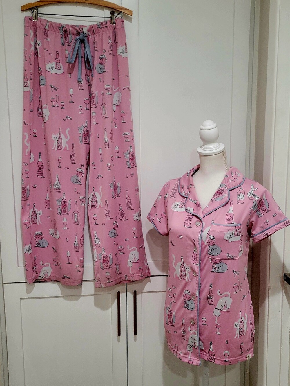 Munki Munki Pink Kitty Champagne 2 Piece Pajama Set Women’s Small